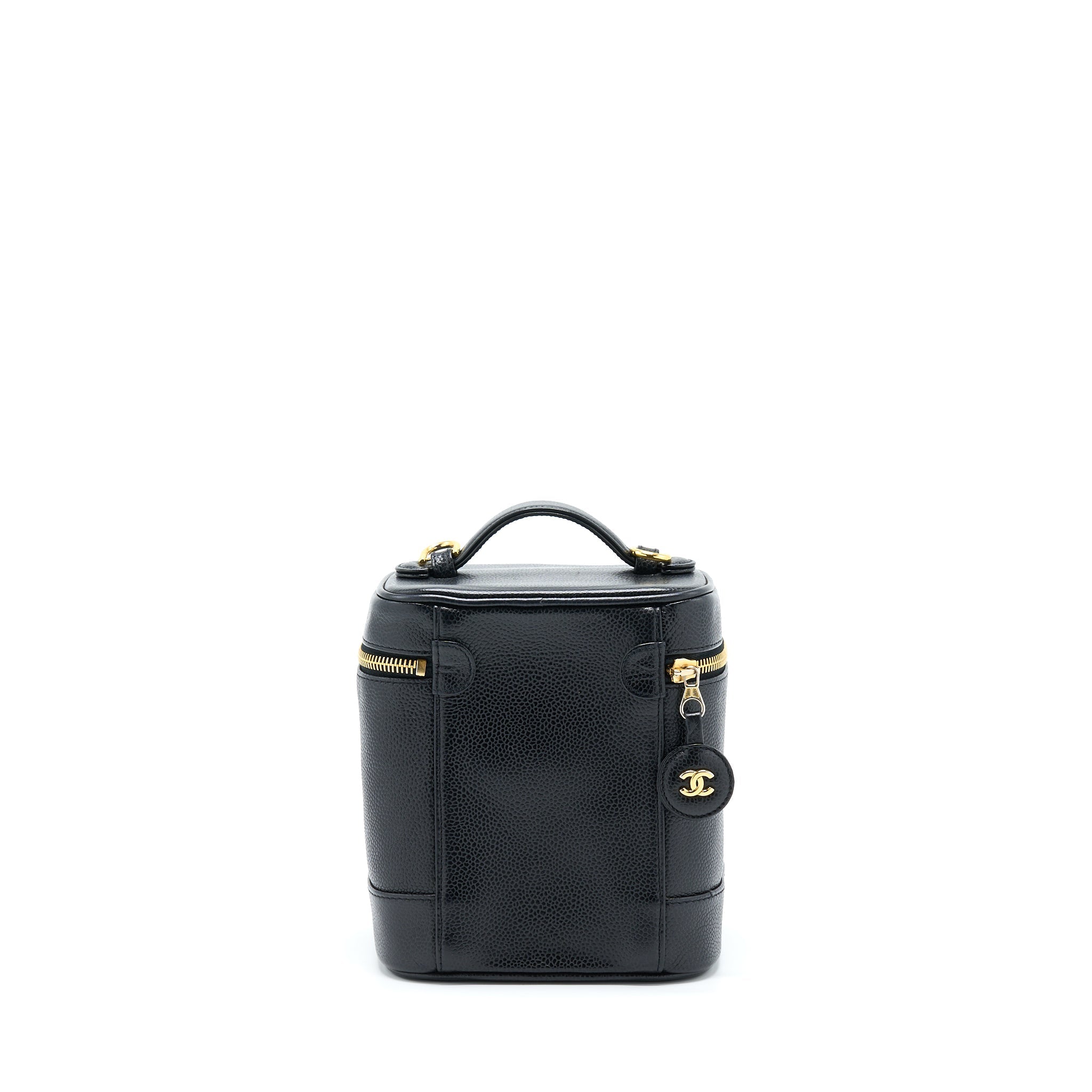 CHANEL VINTAGE VERTICAL CC LOGO COSMETIC VANITY CAVIAR BLACK GHW