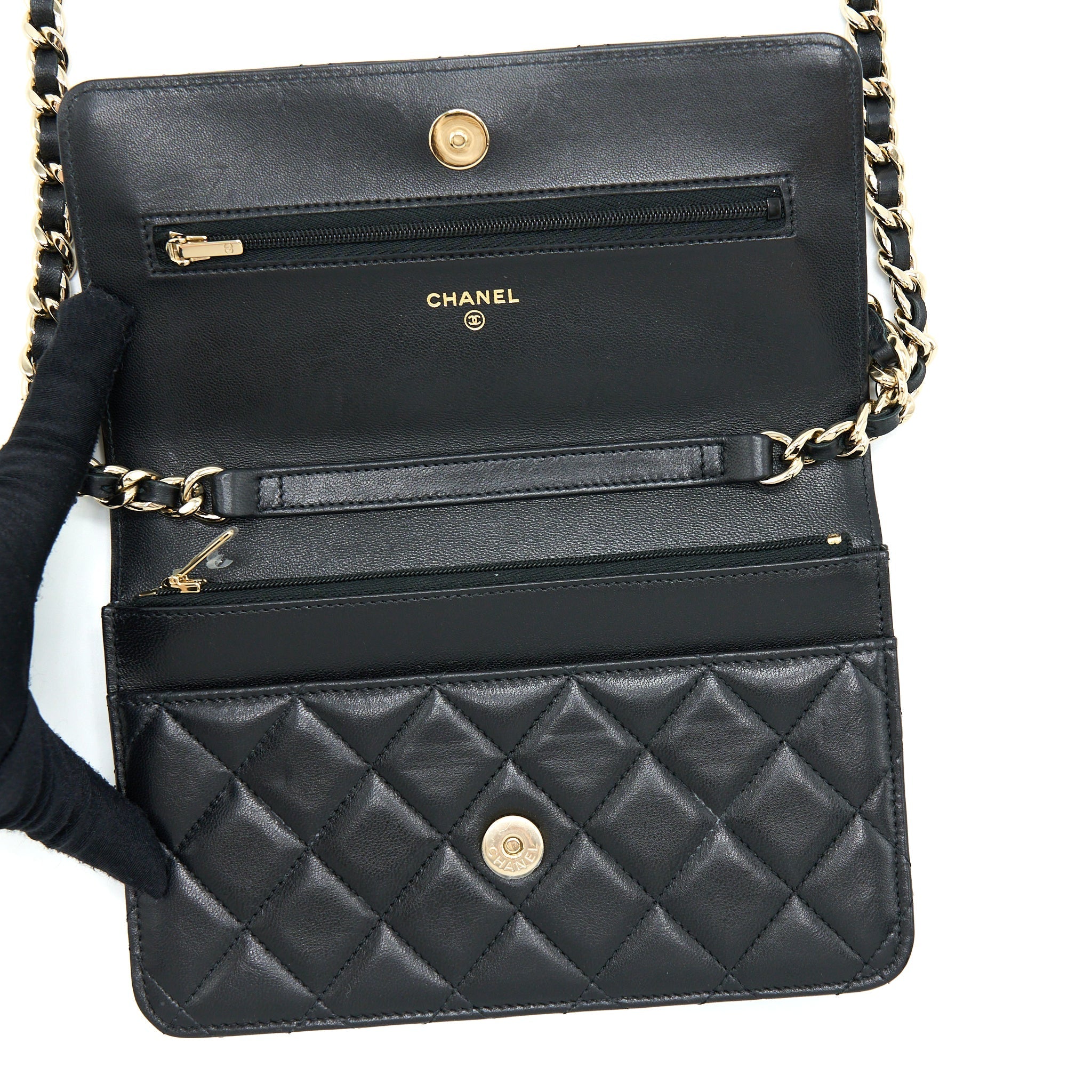 CHANEL COCO CHARM WALLET ON CHAIN LAMBSKIN BLACK LGHW