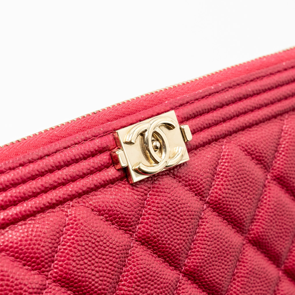 CHANEL LARGE BOY O CASE ZIP POUCH CAVIAR PINK LGHW
