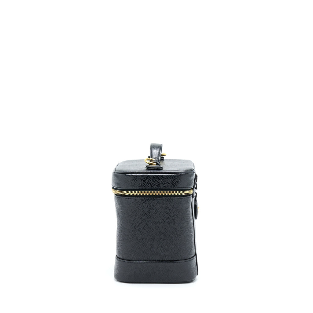 CHANEL VINTAGE VERTICAL CC LOGO COSMETIC VANITY CAVIAR BLACK GHW