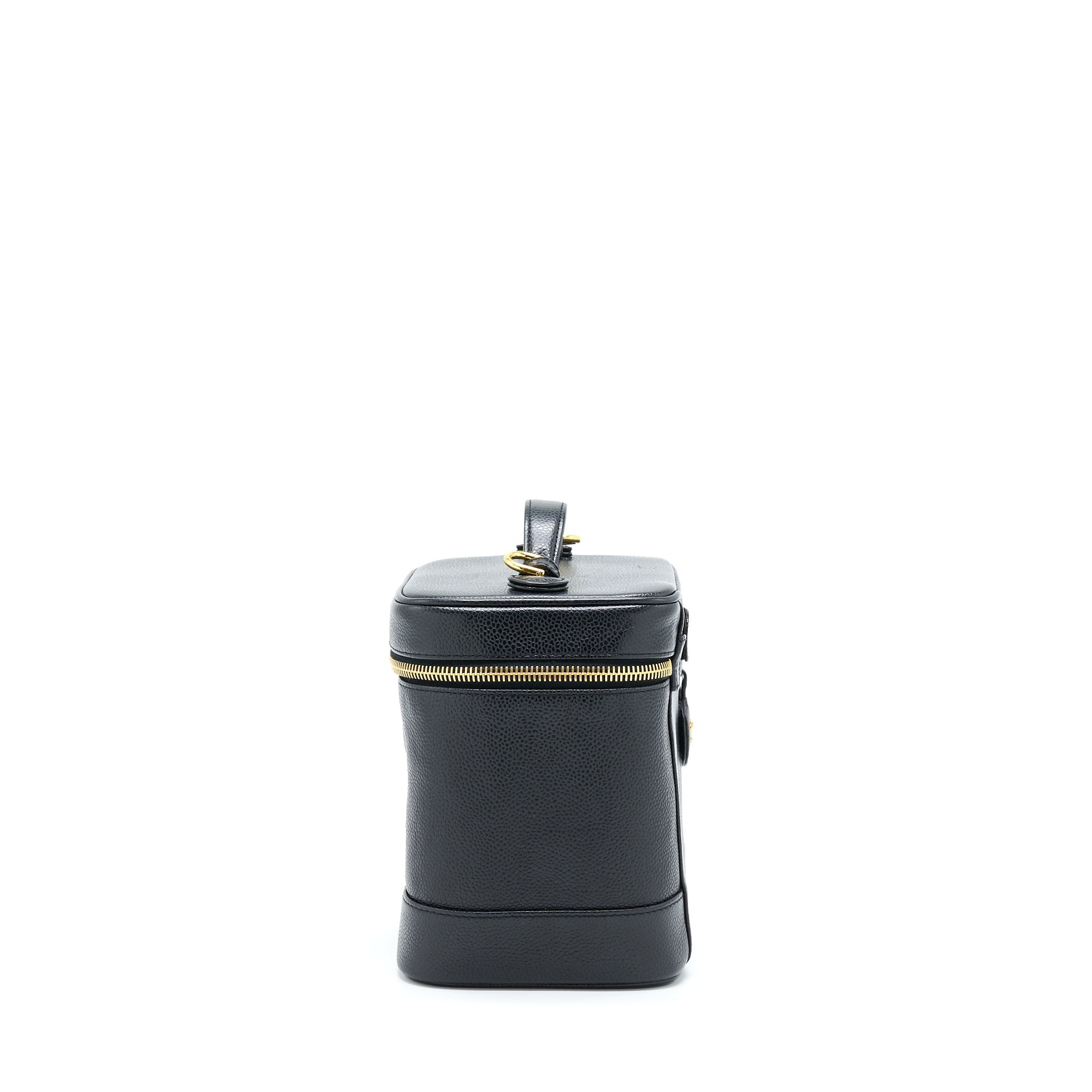 CHANEL VINTAGE VERTICAL CC LOGO COSMETIC VANITY CAVIAR BLACK GHW
