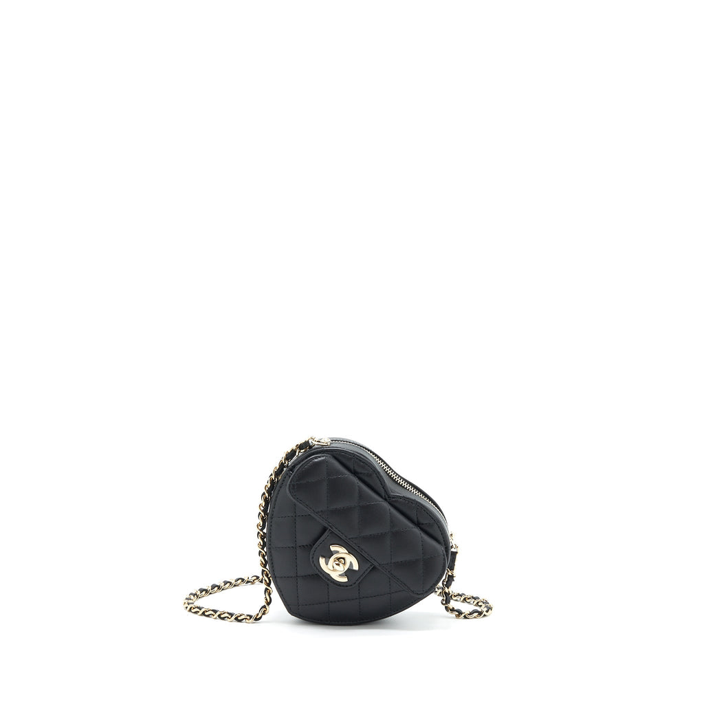 CHANEL 22S SMALL HEART BAG LAMBSKIN BLACK LGHW