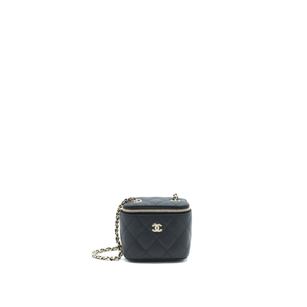 CHANEL 22C MINI VANITY WITH CHAIN BLACK CAVIAR LGHW