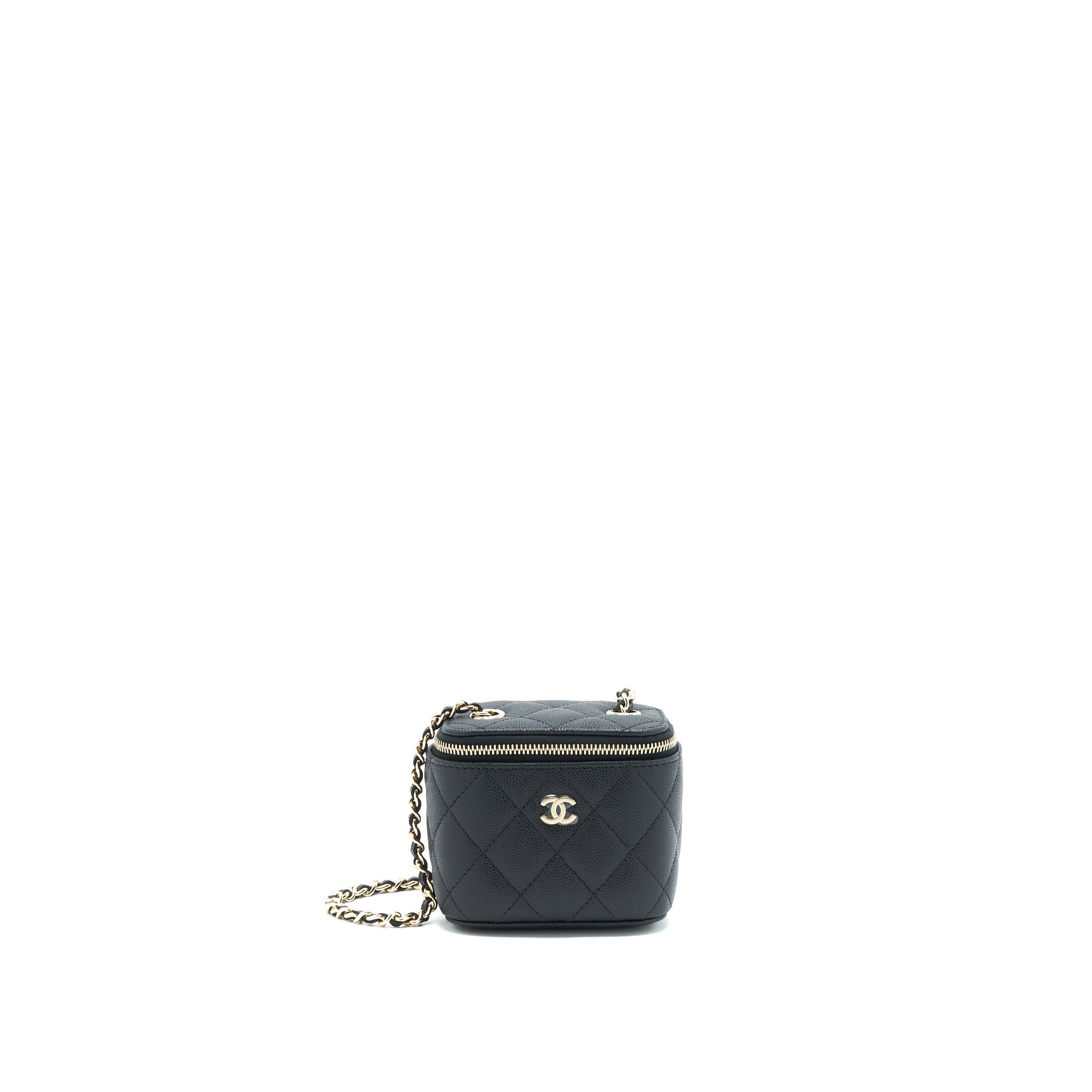 CHANEL 22C MINI VANITY WITH CHAIN BLACK CAVIAR LGHW