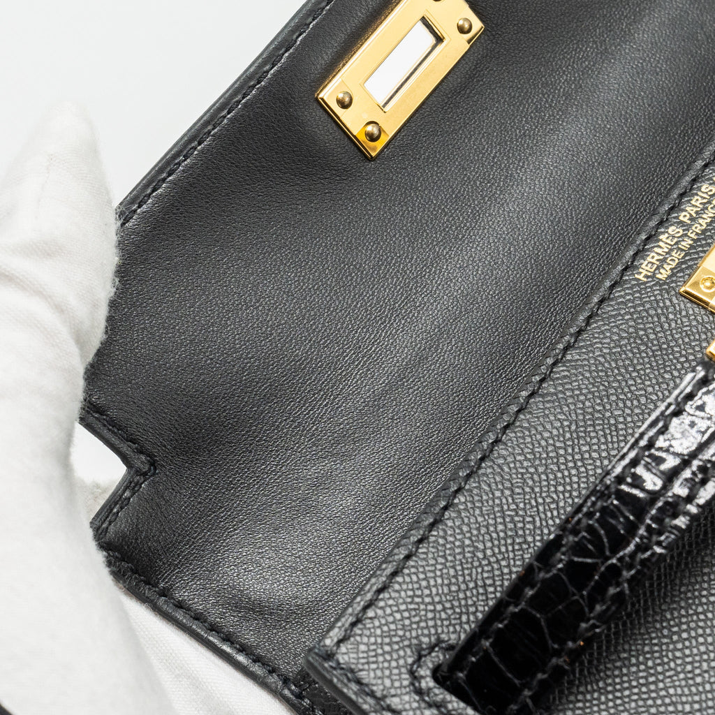 HERMES TOUCH MINI KELLY II MADAME / ALLIGATOR MISSISSIPPIENSIS BLACK GHW
