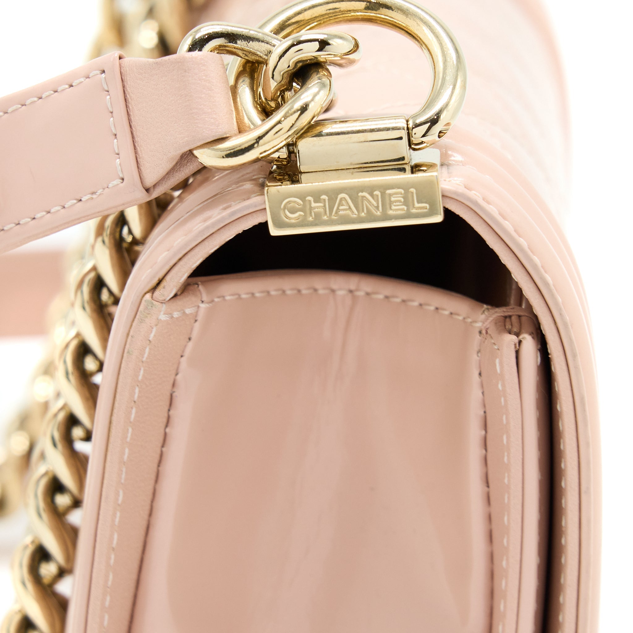 CHANEL SMALL BOY BAG PATENT LEATHER LIGHT PINK LGHW