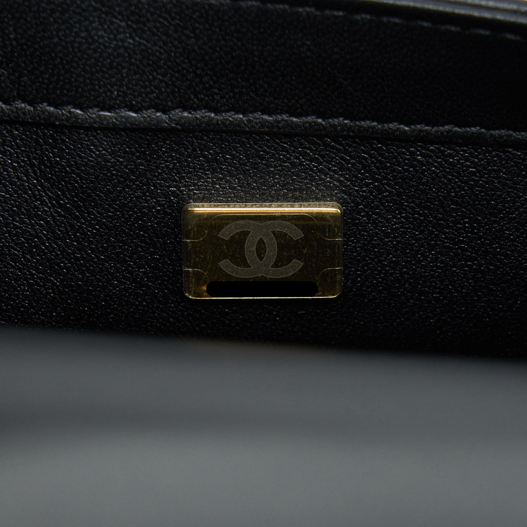 CHANEL SEASONAL MINI RECTANGULAR FLAP BAG HEART CHARM CHAIN LAMBSKIN BLACK GHW (MICROCHIP)
