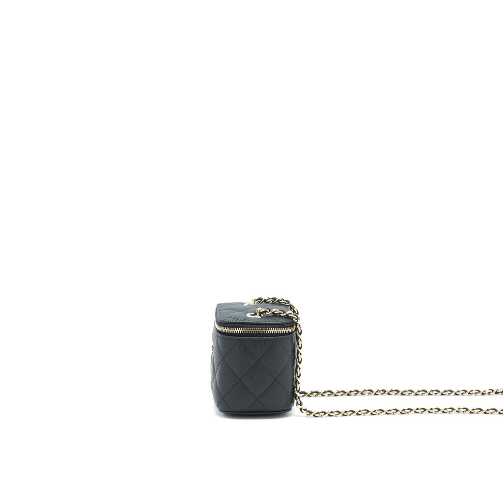 CHANEL 22C MINI VANITY WITH CHAIN BLACK CAVIAR LGHW