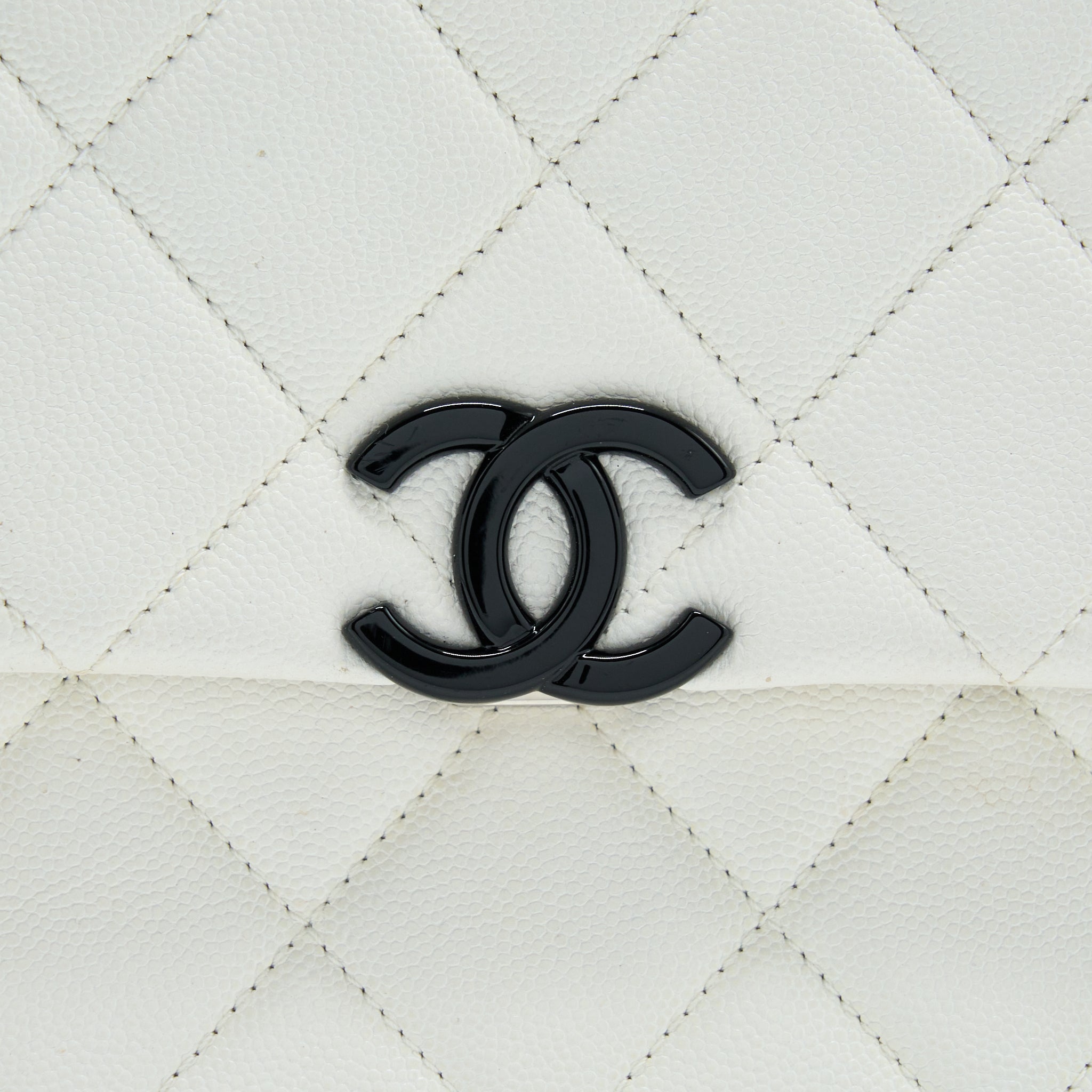 CHANEL SEASONAL FLAP BAG CAVIAR WHITE WITH BLACK HARDWARE