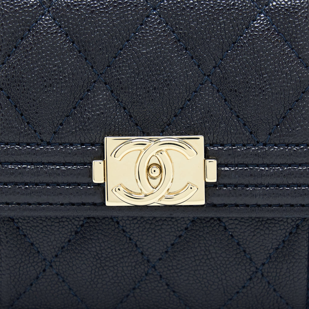 CHANEL BOY SMALL FLAP CARD HOLDER CAVIAR BLACK GHW