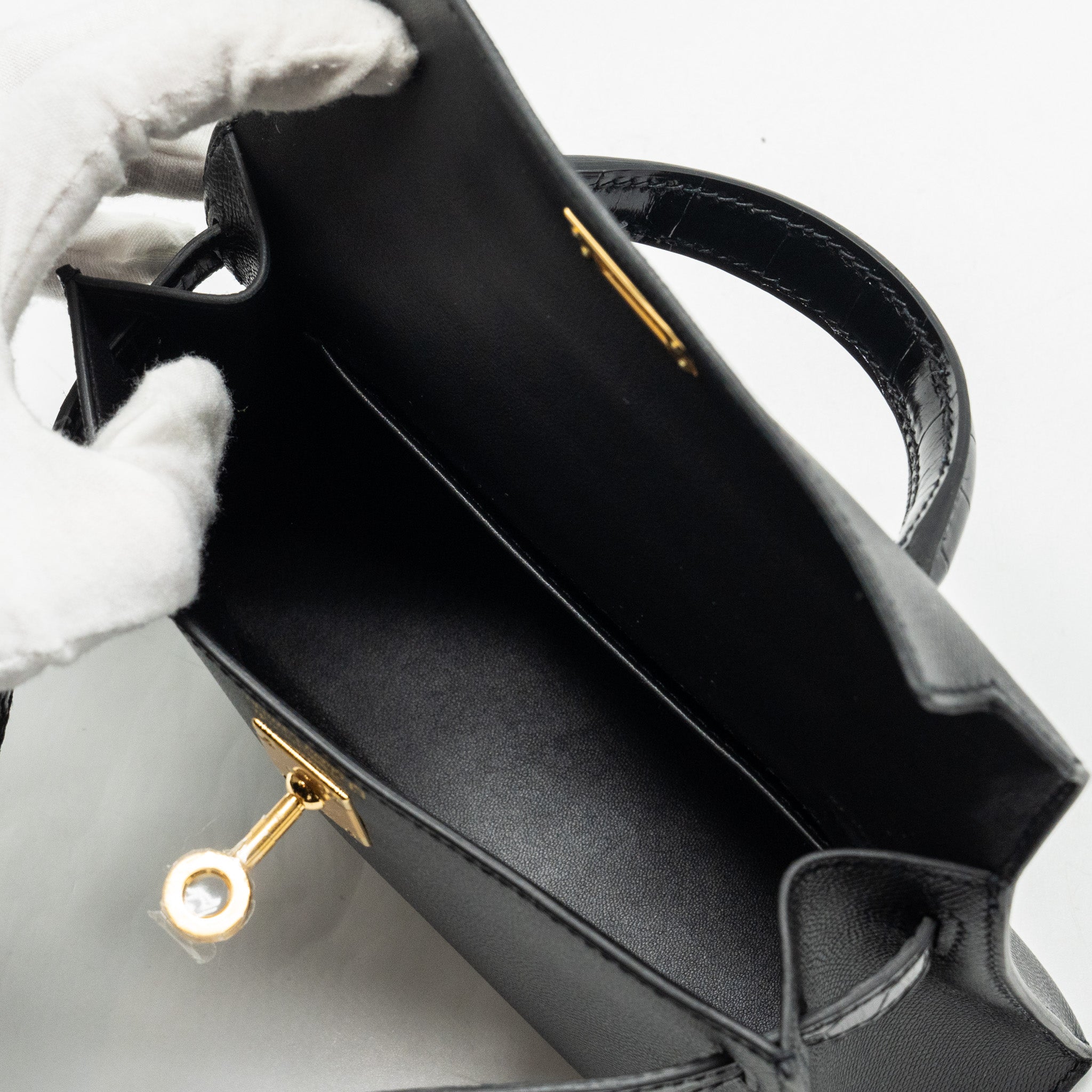 HERMES TOUCH MINI KELLY II MADAME / ALLIGATOR MISSISSIPPIENSIS BLACK GHW