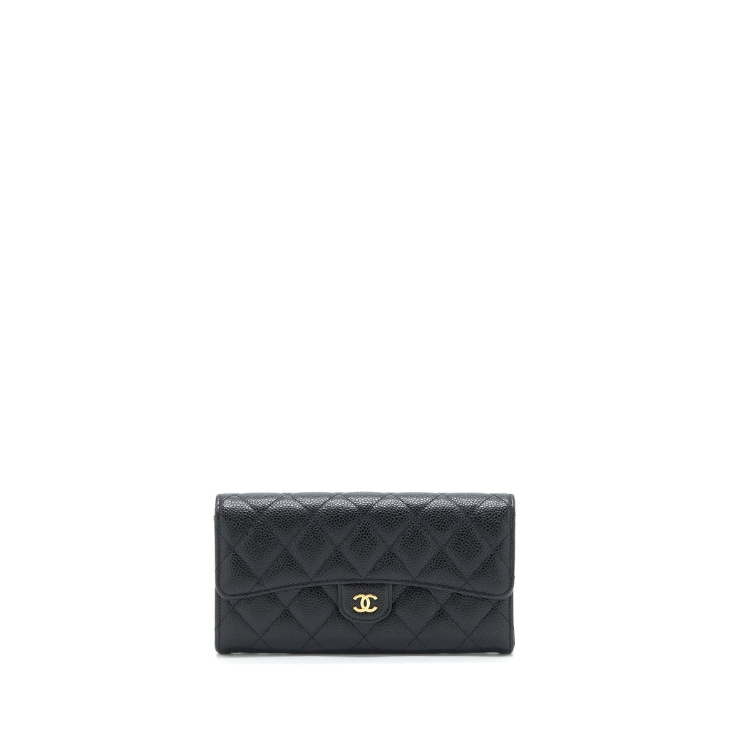 CHANEL CLASSIC LONG FLAP WALLET CAVIAR BLACK GHW