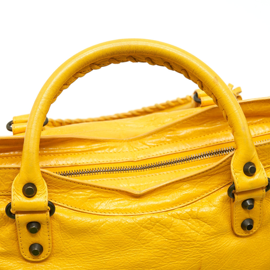 BALENCIAGA CLASSIC CITY BAG YELLOW RUTHENIUM HARDWARE