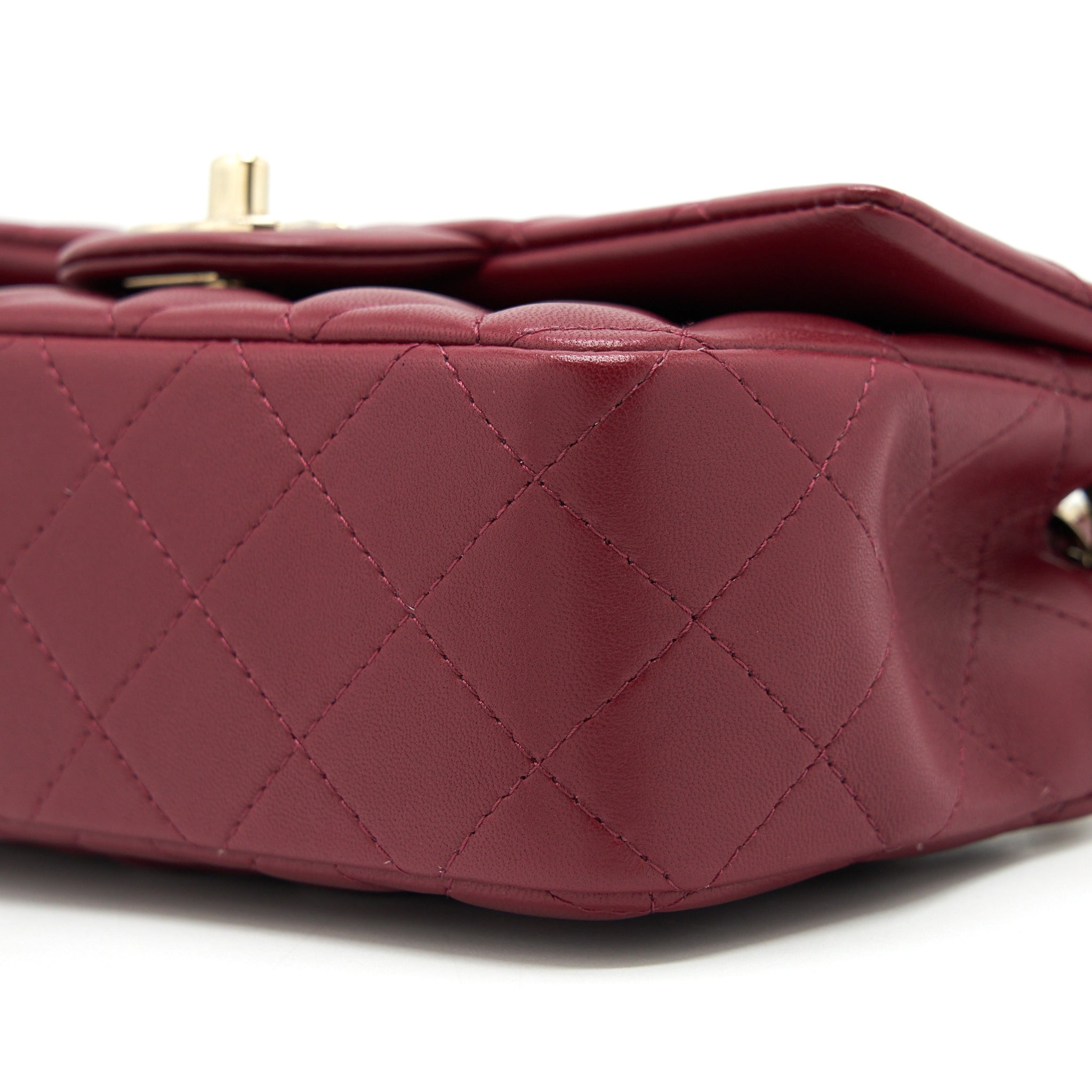 CHANEL 22C MINI RECTANGULAR FLAP BAG LAMBSKIN DARK RED LGHW MICROCHIP