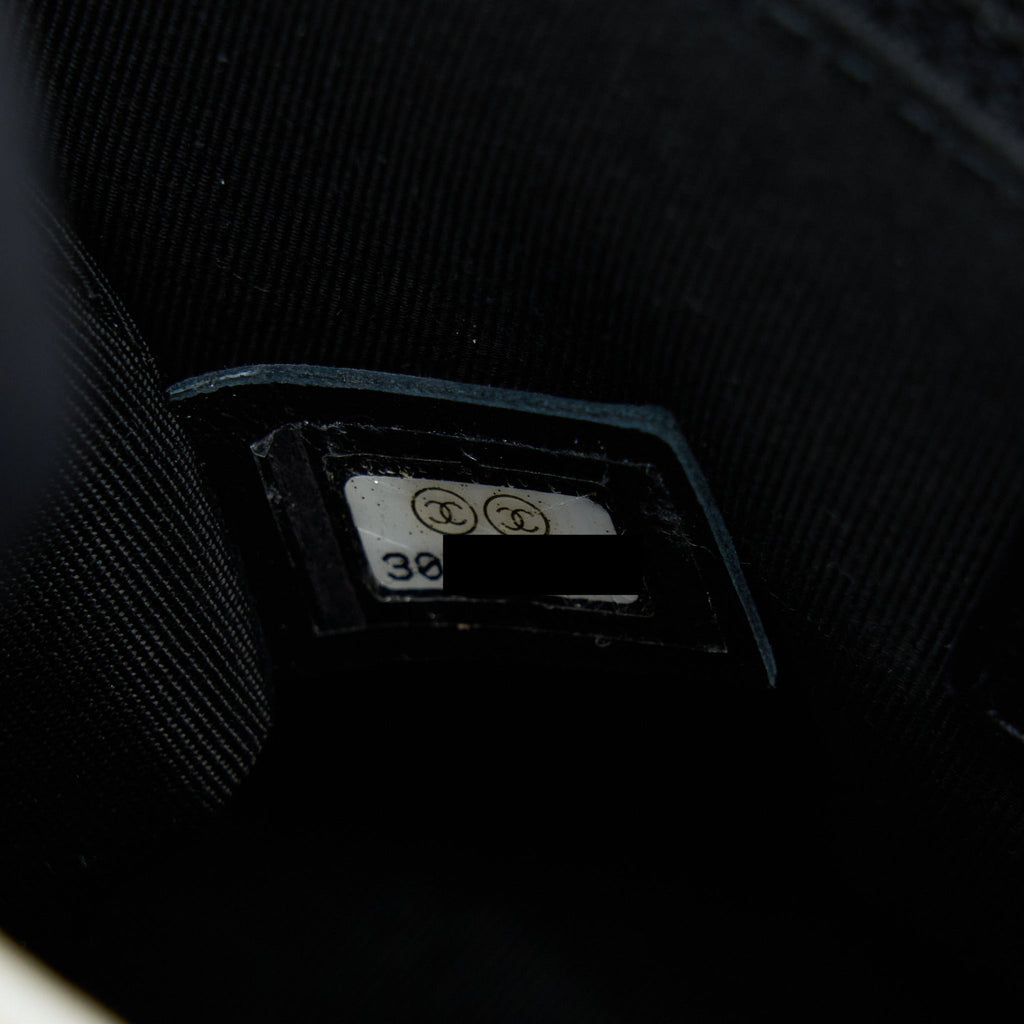 CHANEL SEASONAL FLAP BAG CAVIAR WHITE WITH BLACK HARDWARE