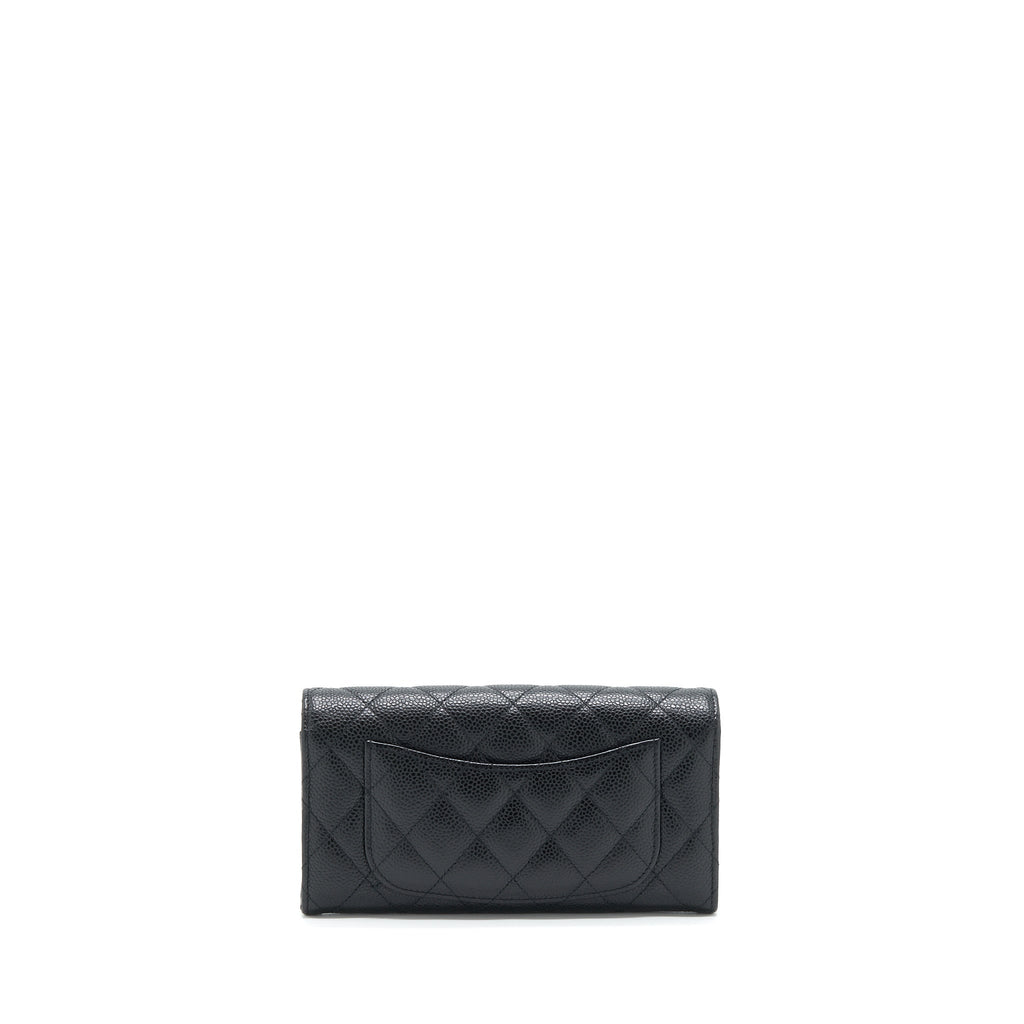 CHANEL CLASSIC LONG FLAP WALLET CAVIAR BLACK GHW