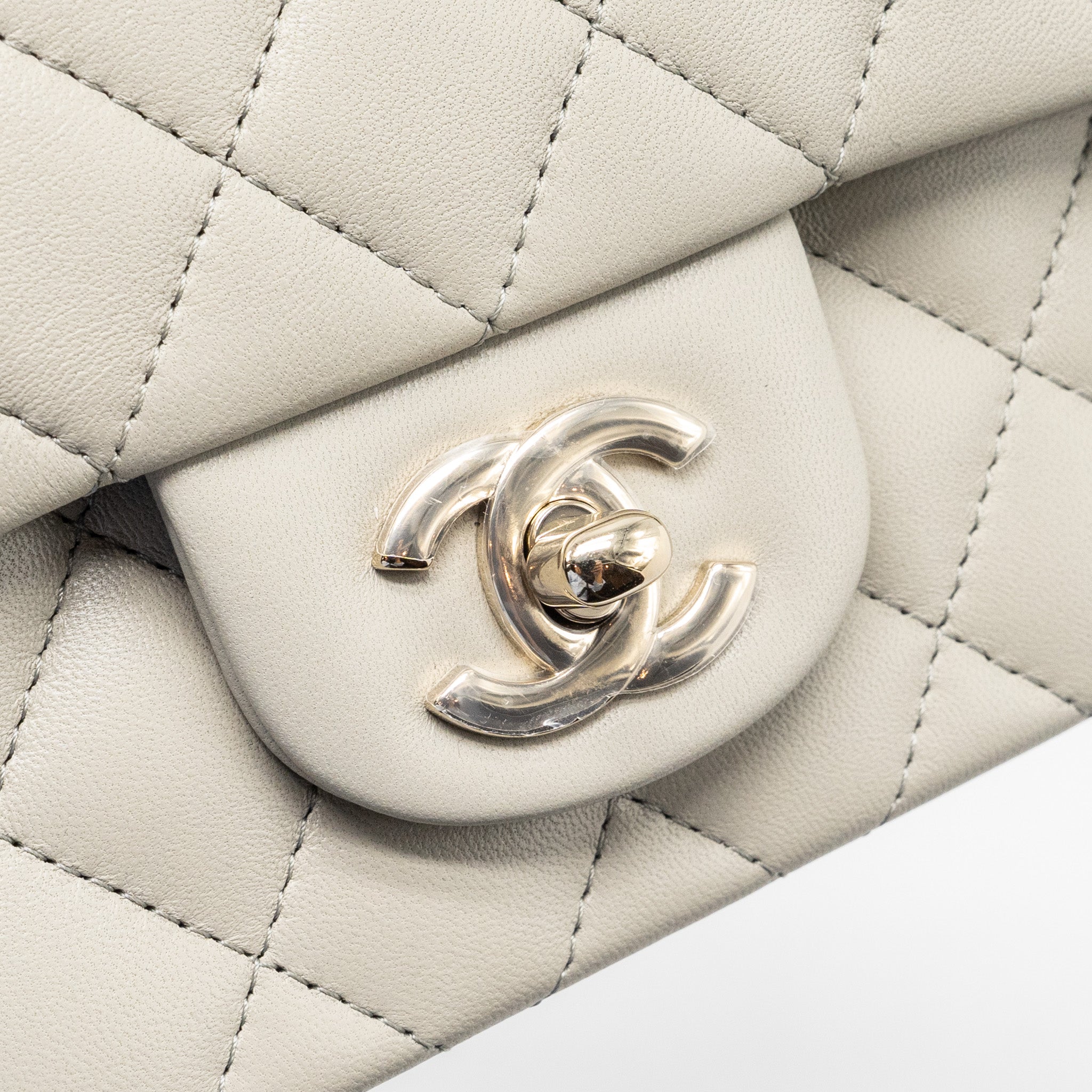 CHANEL 22C MINI RECTANGULAR FLAP BAG LAMBSKIN GREY LGHW (MICROCHIP)