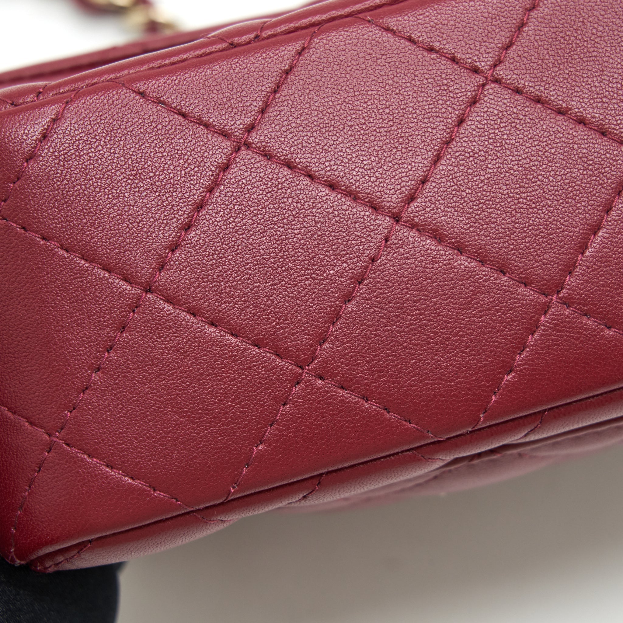 CHANEL 22C MINI RECTANGULAR FLAP BAG LAMBSKIN DARK RED LGHW MICROCHIP