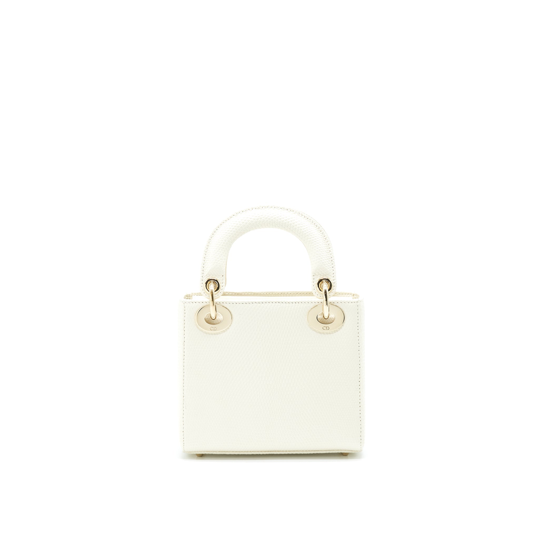 DIOR LIZARD MINI LADY DIOR BAG WHITE LGHW