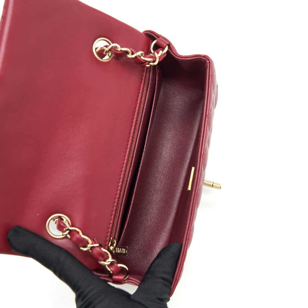 CHANEL 22C MINI RECTANGULAR FLAP BAG LAMBSKIN DARK RED LGHW MICROCHIP