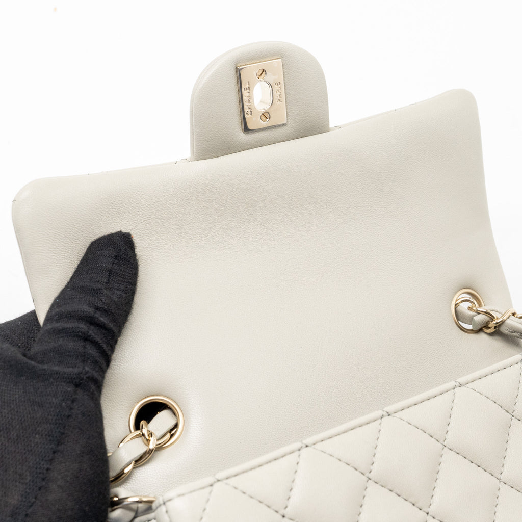 CHANEL 22C MINI RECTANGULAR FLAP BAG LAMBSKIN GREY LGHW (MICROCHIP)