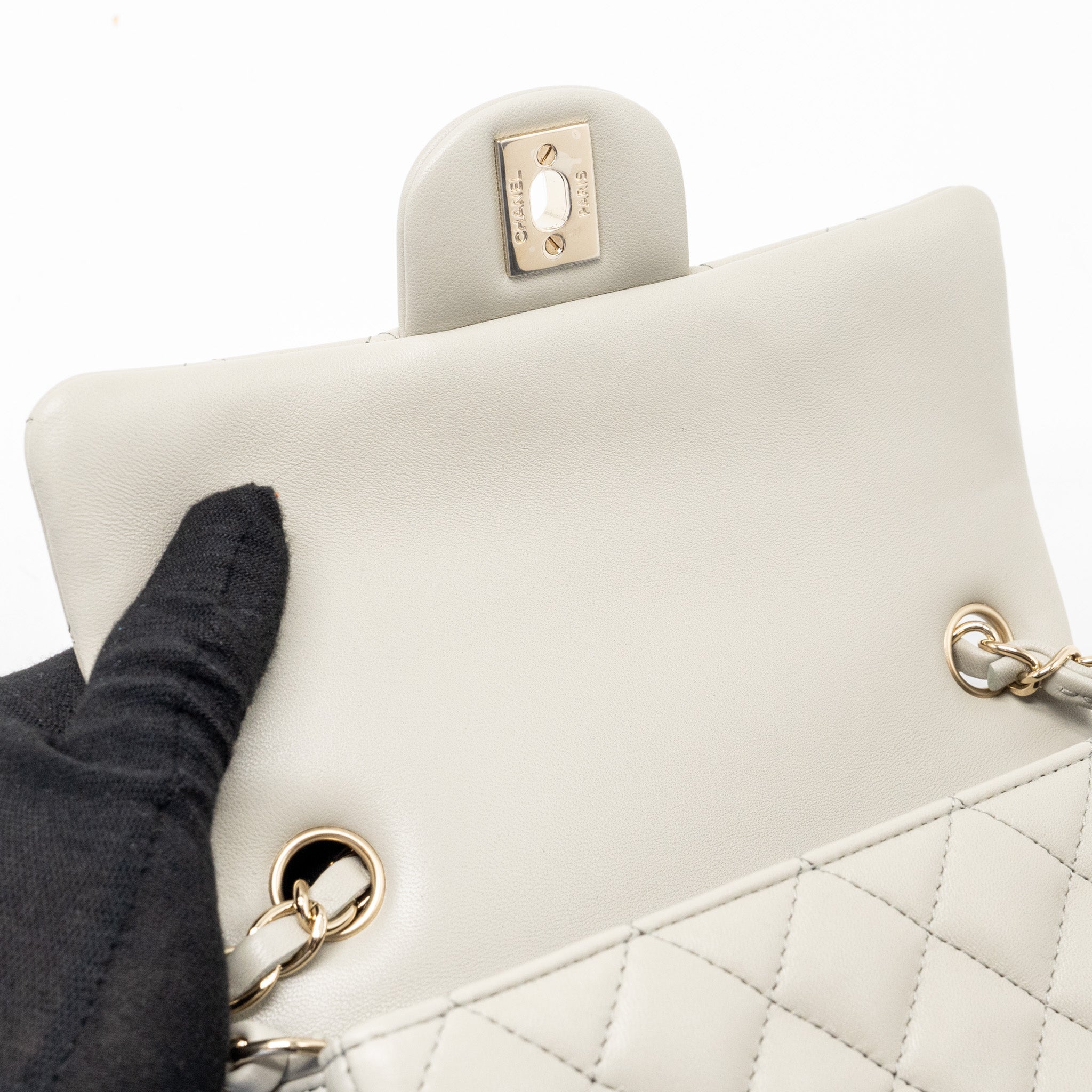 CHANEL 22C MINI RECTANGULAR FLAP BAG LAMBSKIN GREY LGHW (MICROCHIP)