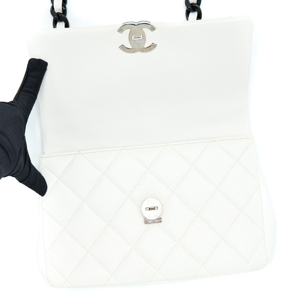CHANEL SEASONAL FLAP BAG CAVIAR WHITE WITH BLACK HARDWARE