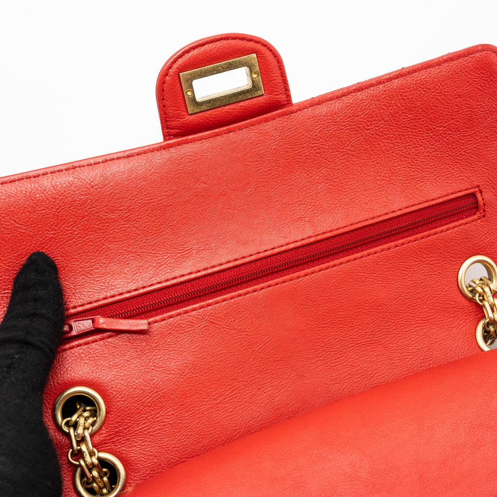 CHANEL SMALL 2.55 REISSUE FLAP BAG CHEVRON CALFSKIN RED GHW