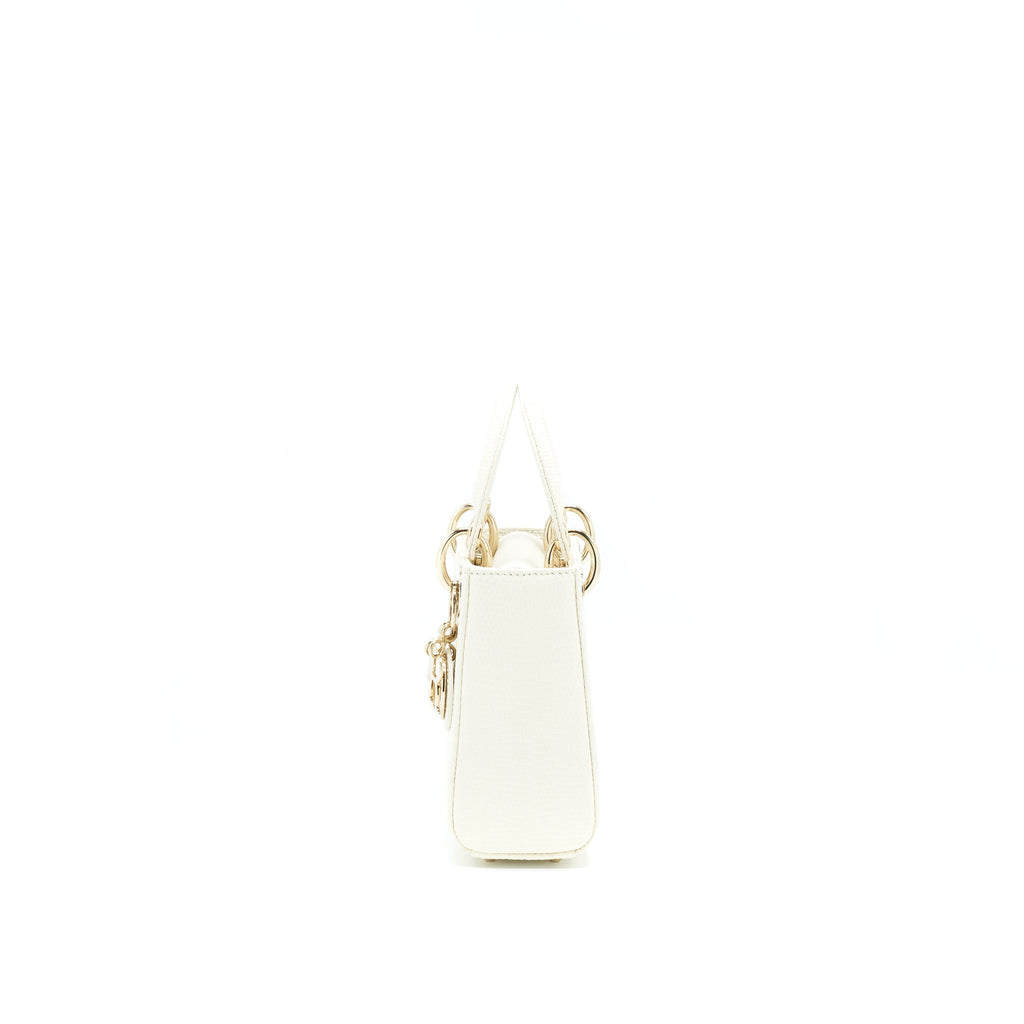 DIOR LIZARD MINI LADY DIOR BAG WHITE LGHW