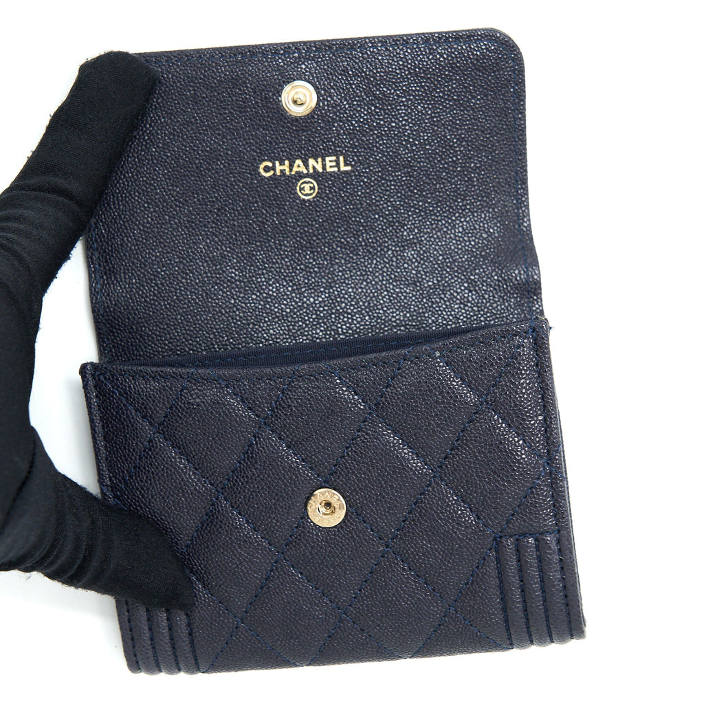 CHANEL BOY SMALL FLAP CARD HOLDER CAVIAR BLACK GHW