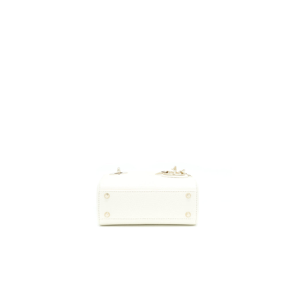 DIOR LIZARD MINI LADY DIOR BAG WHITE LGHW