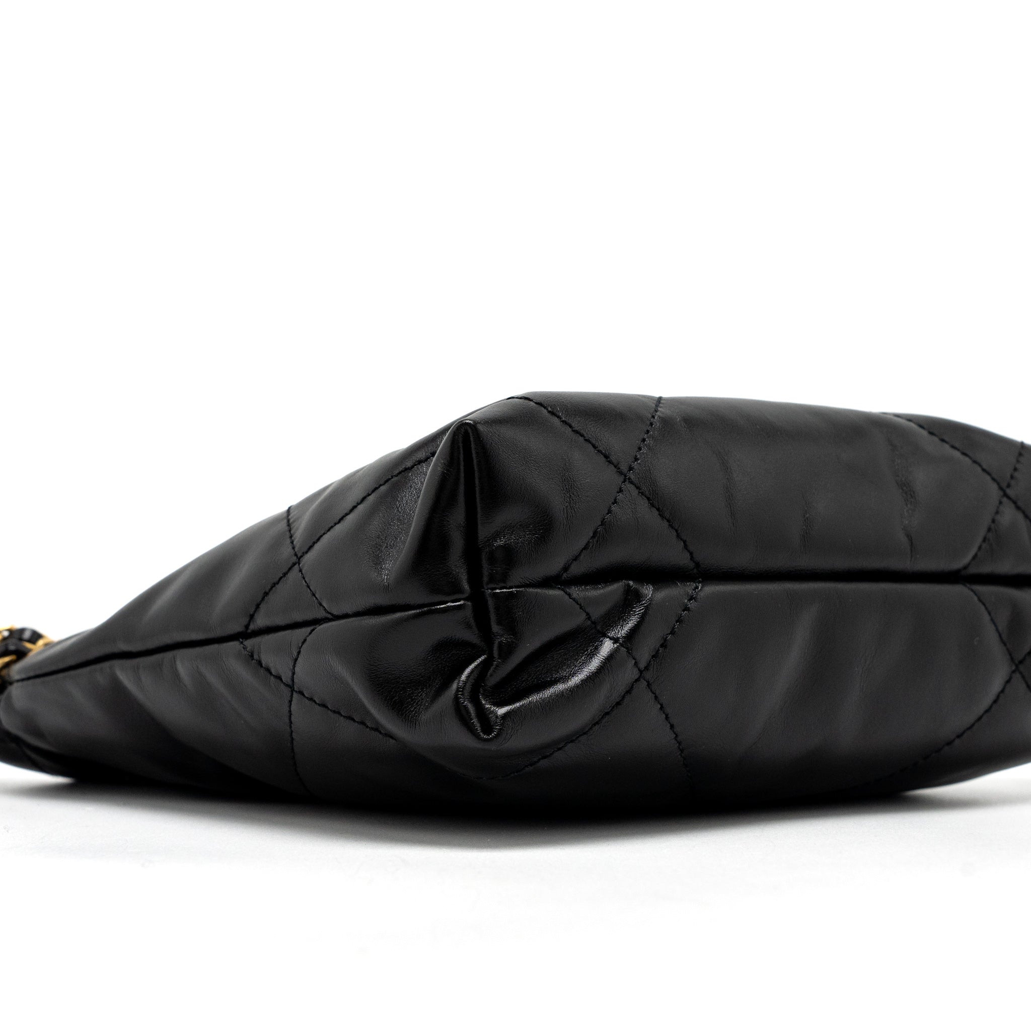 CHANEL 23S MINI 22 BAG SHINY CALFSKIN BLACK BRUSHED GHW (MICROCHIP)