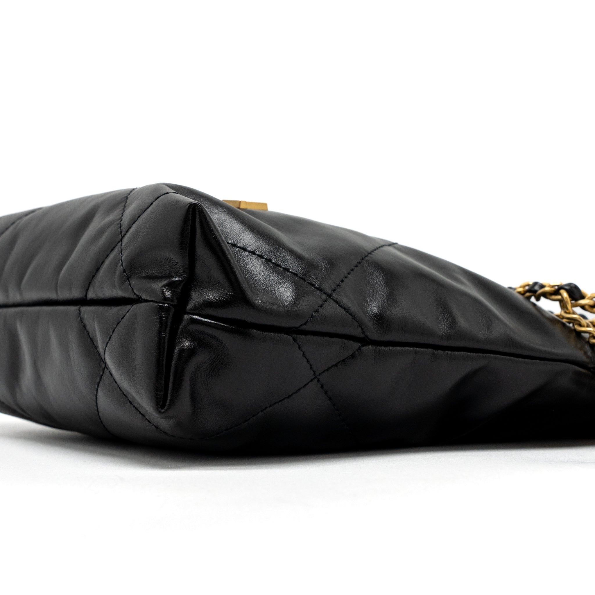 CHANEL 23S MINI 22 BAG SHINY CALFSKIN BLACK BRUSHED GHW (MICROCHIP)
