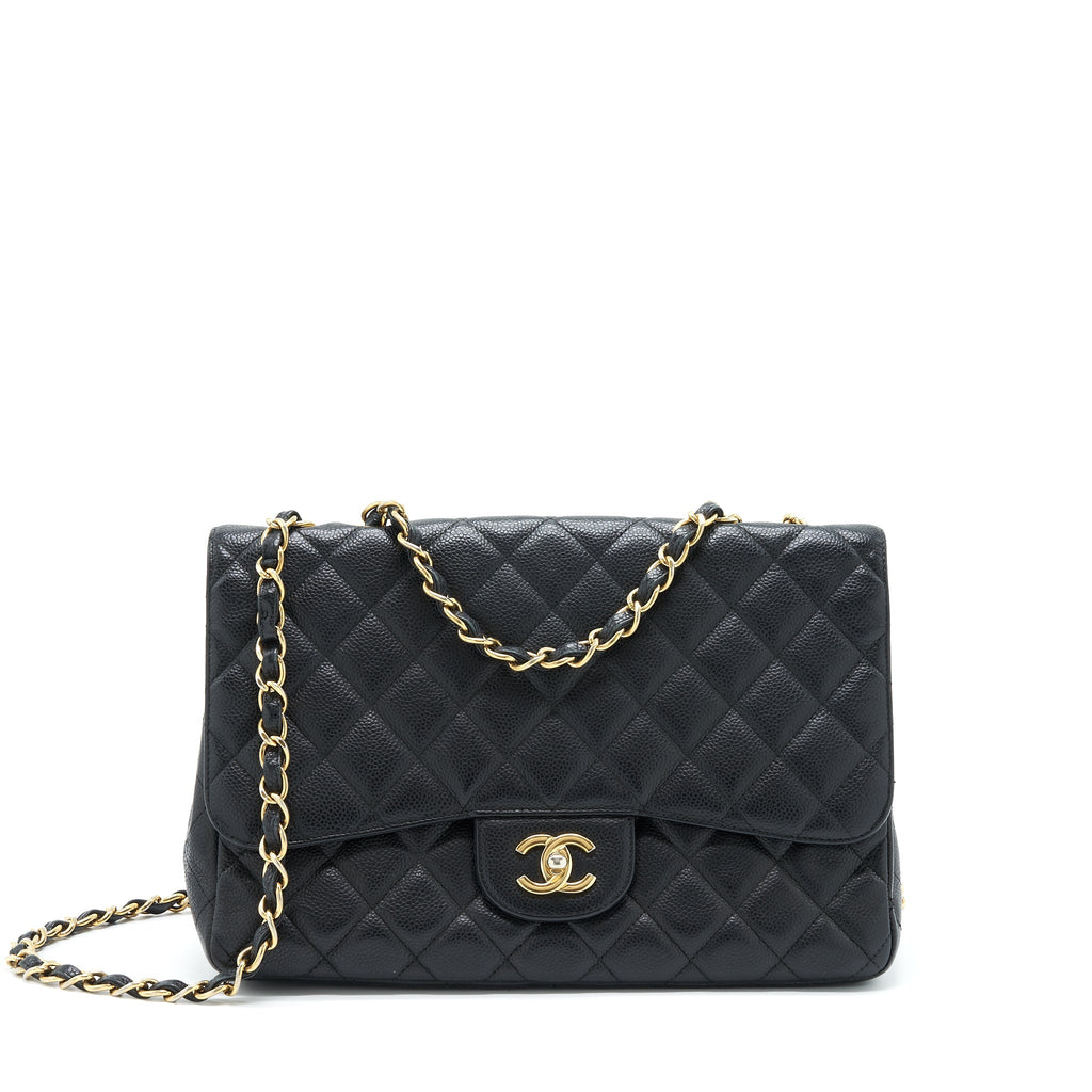 CHANEL JUMBO SINGLE FLAP BAG CAVIAR BLACK GHW