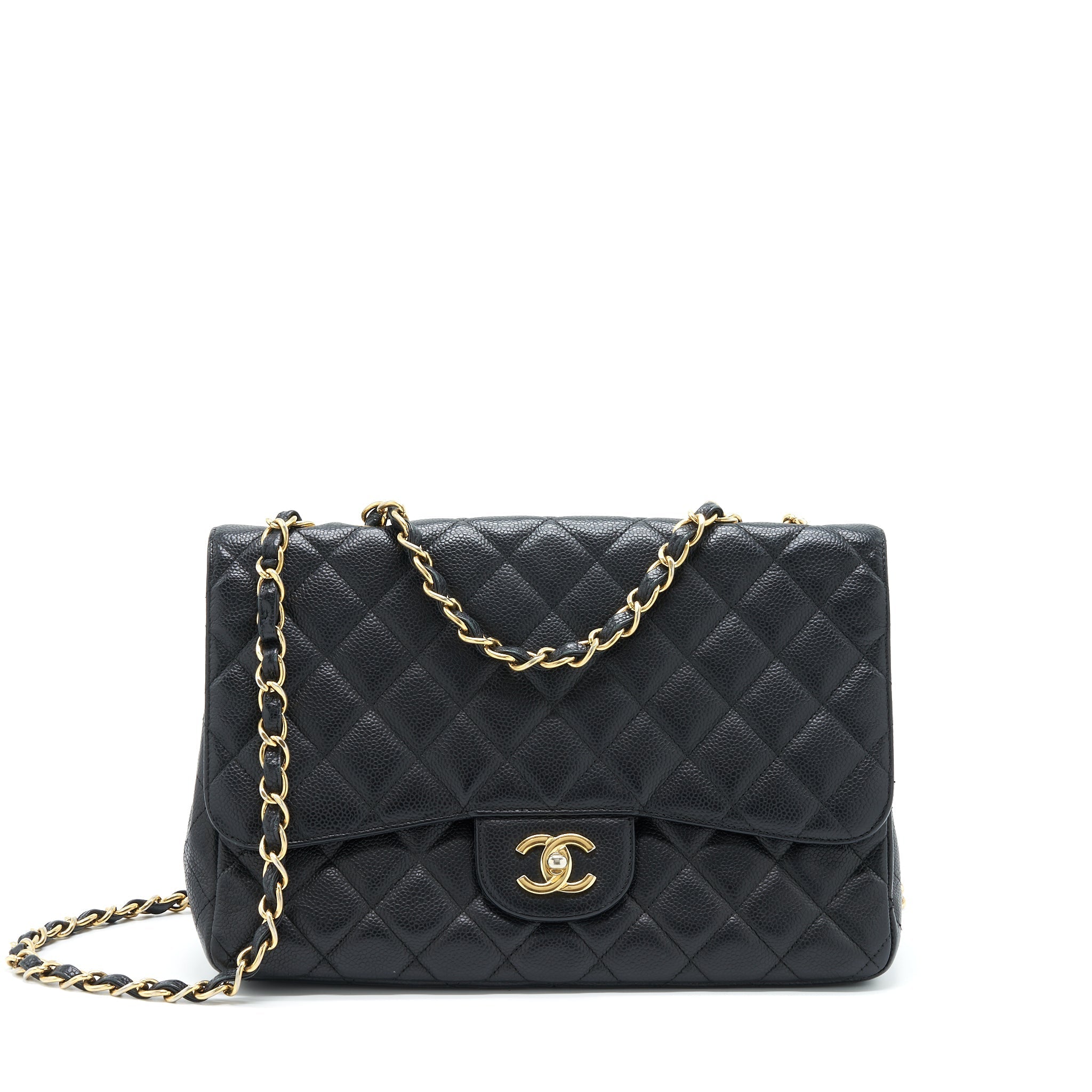 CHANEL JUMBO SINGLE FLAP BAG CAVIAR BLACK GHW