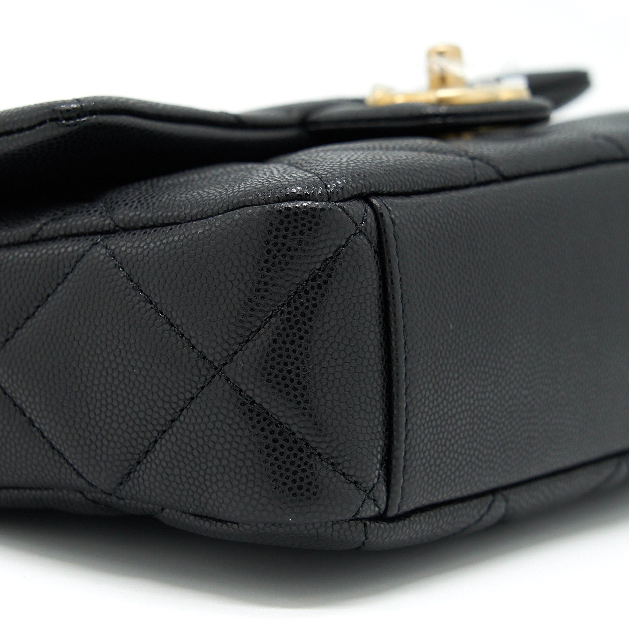 CHANEL 22A SMALL FLAP BAG WITH BUTTON ON CHAINS CAVIAR BLACK BRUSHED GHW