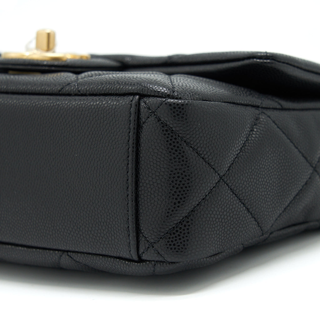 CHANEL 22A SMALL FLAP BAG WITH BUTTON ON CHAINS CAVIAR BLACK BRUSHED GHW