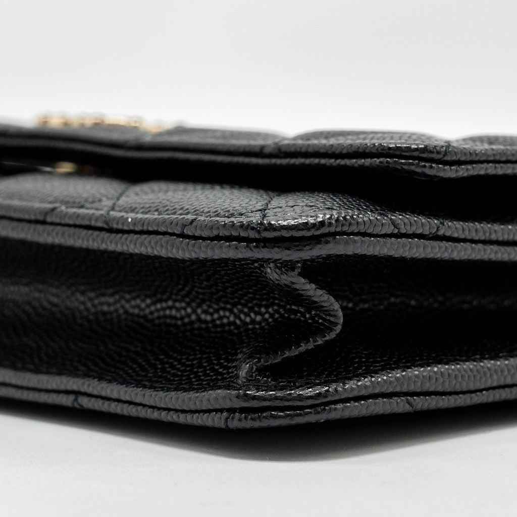 CHANEL DETAILED CC LOGO WALLET ON CHAIN CAVIAR BLACK LGHW (MICROCHIP)
