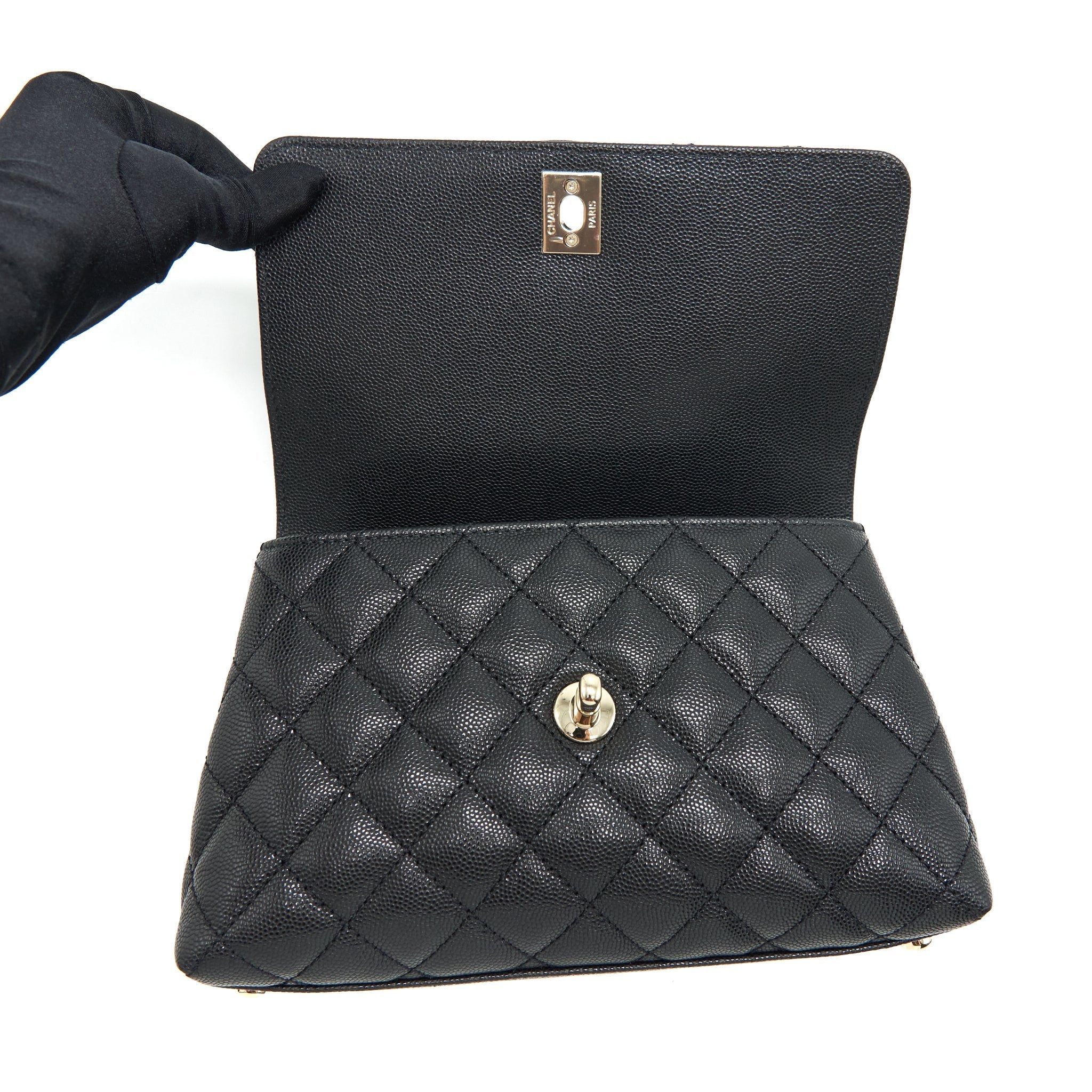 CHANEL SMALL COCO HANDLE CAVIAR BLACK LGHW (MICROCHIP)