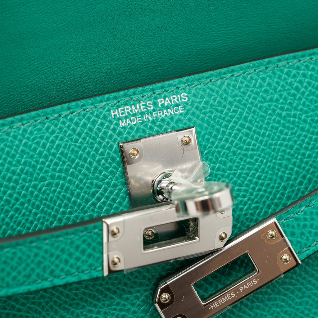HERMES MINI KELLY EPSOM WOOLY STRAP VERT JADE/ BLUE PARADIS-SAPHIR SHW