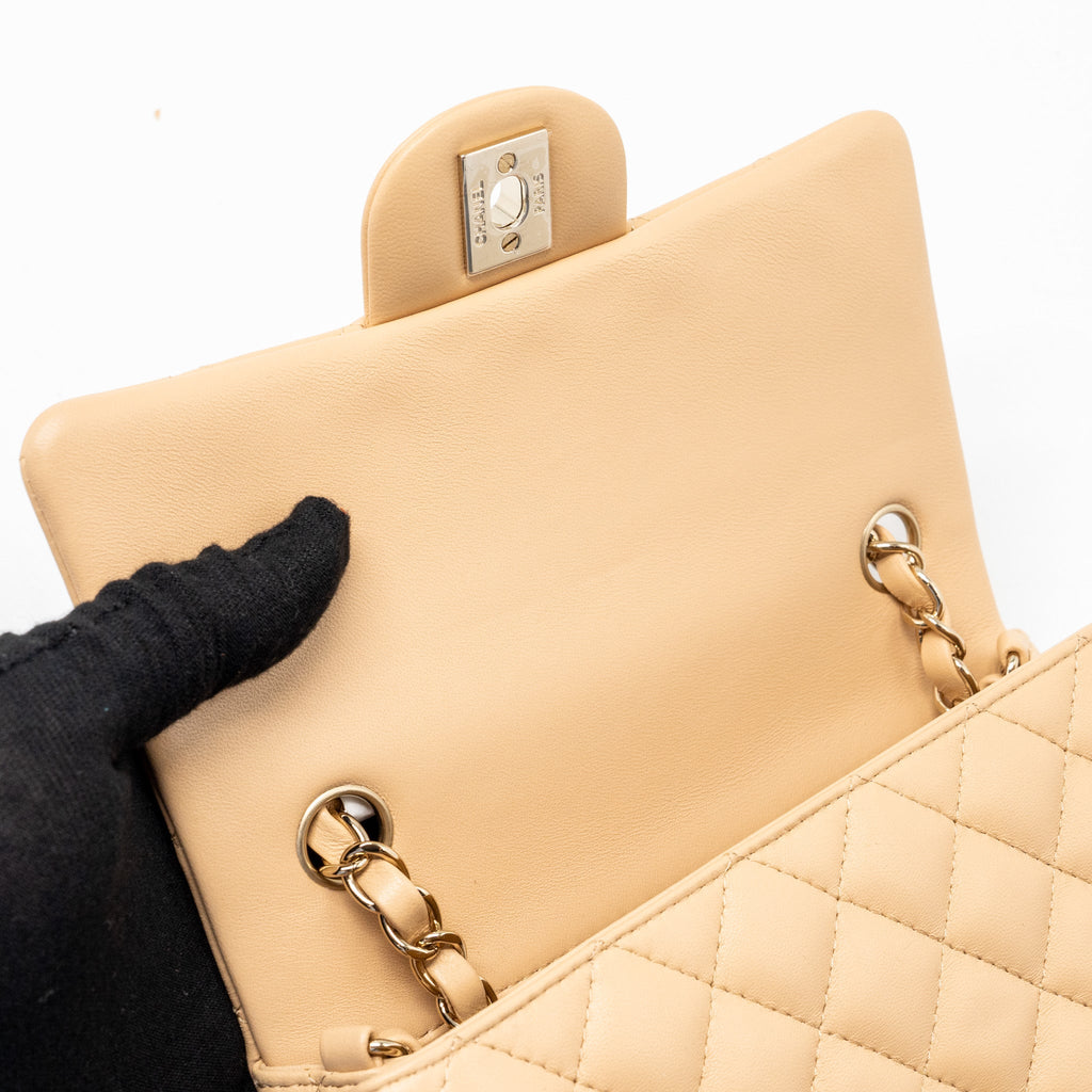 CHANEL 22C MINI RECTANGULAR FLAP BAG LAMBSKIN BEIGE LGHW (MICROCHIP)