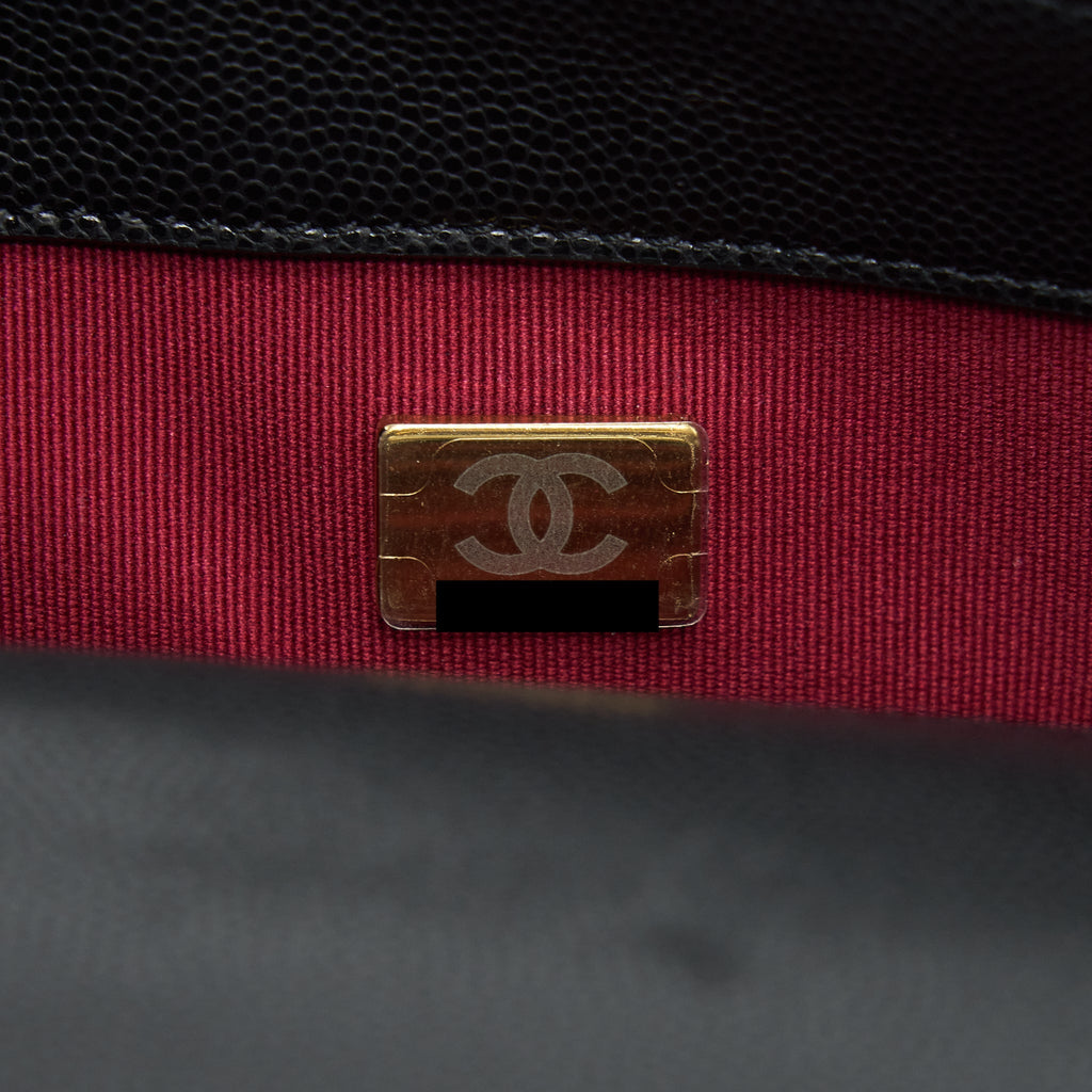 CHANEL 22A SMALL FLAP BAG WITH BUTTON ON CHAINS CAVIAR BLACK BRUSHED GHW