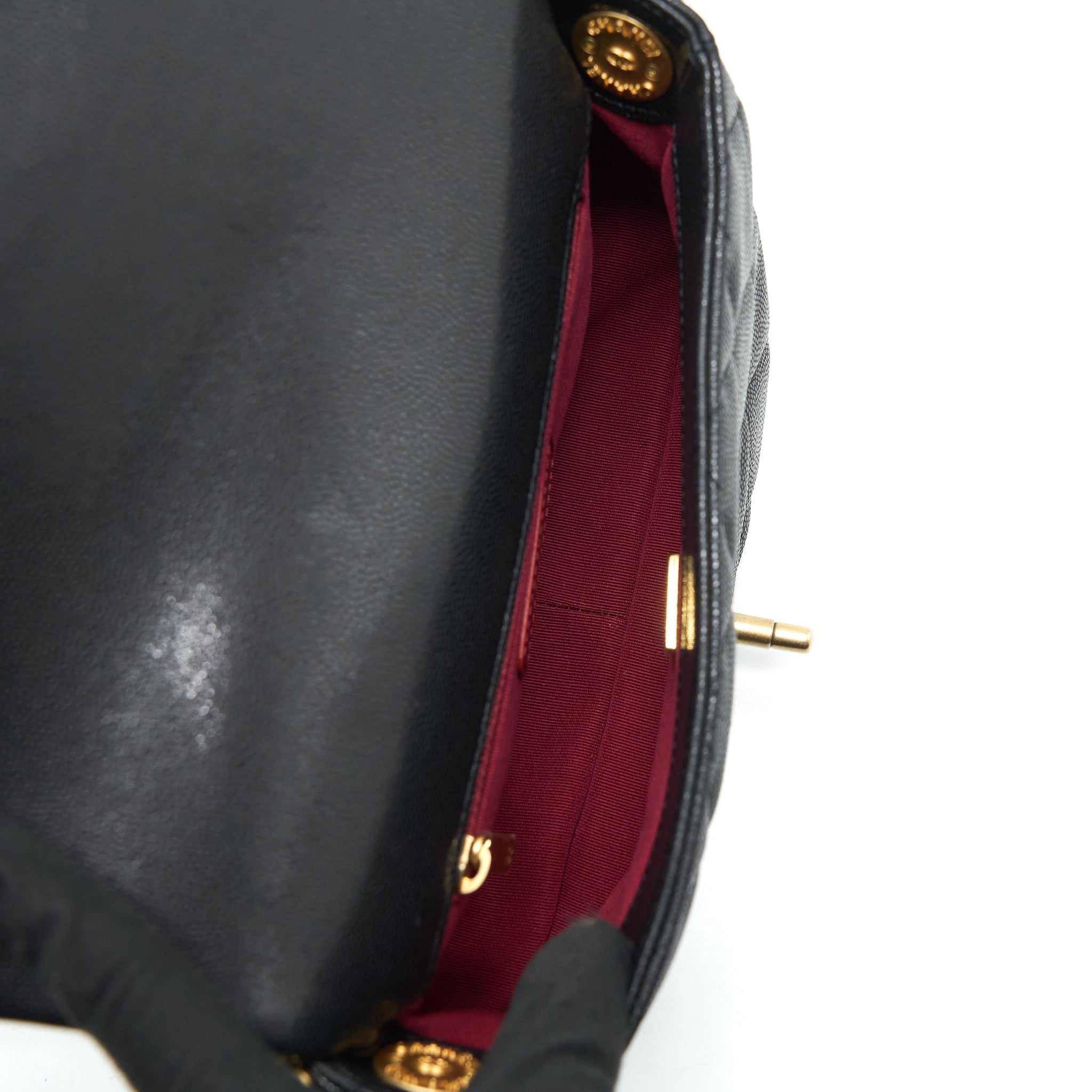 CHANEL 22A SMALL FLAP BAG WITH BUTTON ON CHAINS CAVIAR BLACK BRUSHED GHW