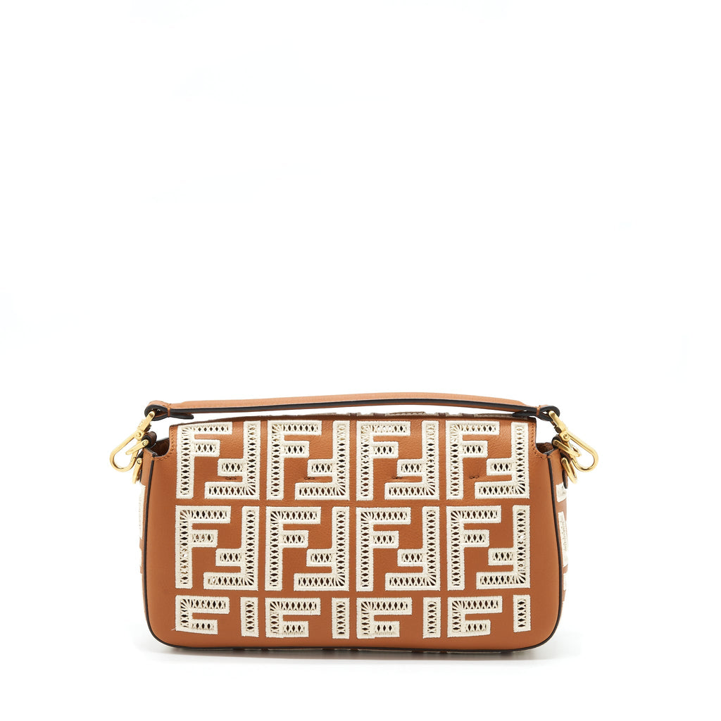 FENDI BAGUETTE CALFSKIN BROWN AND WHITE GHW