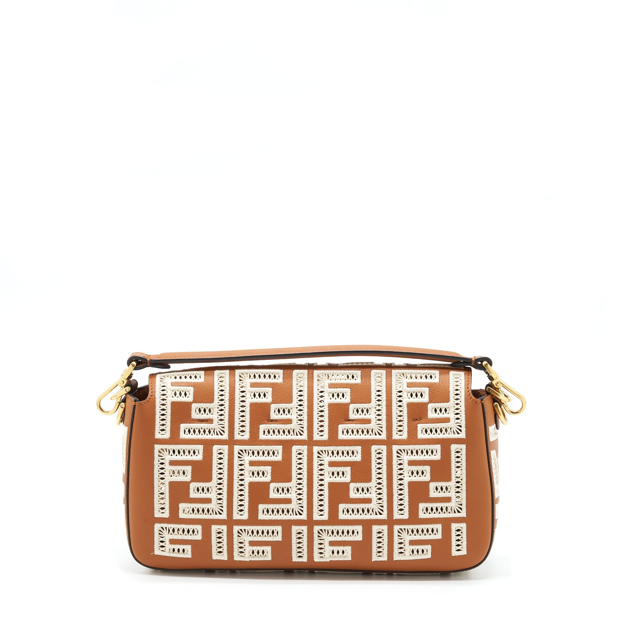 FENDI BAGUETTE CALFSKIN BROWN AND WHITE GHW