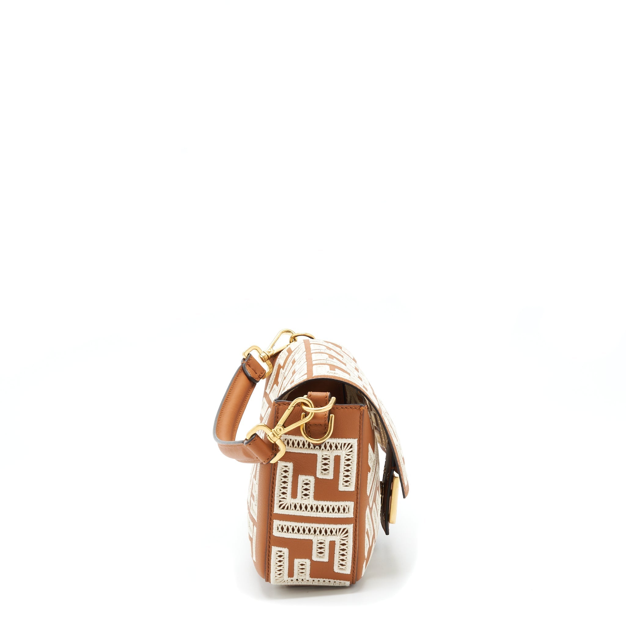 FENDI BAGUETTE CALFSKIN BROWN AND WHITE GHW
