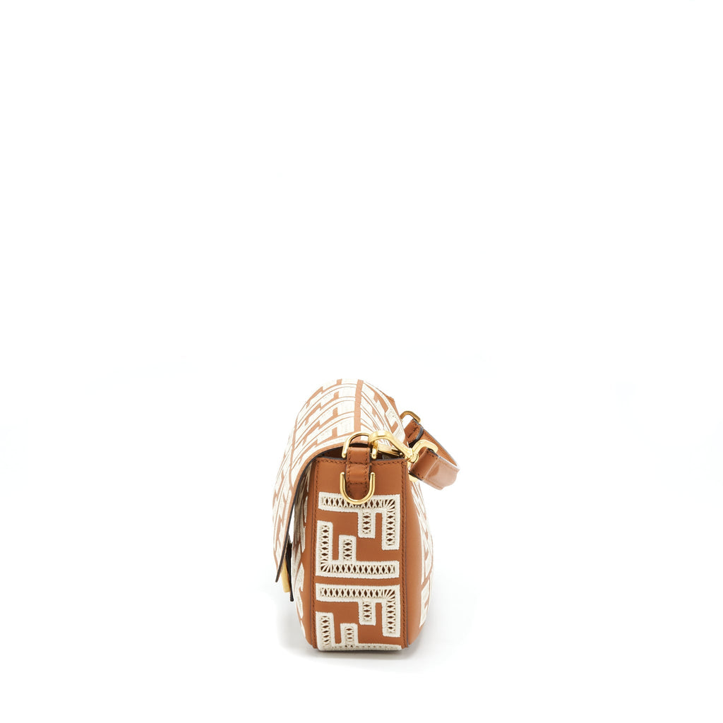 FENDI BAGUETTE CALFSKIN BROWN AND WHITE GHW
