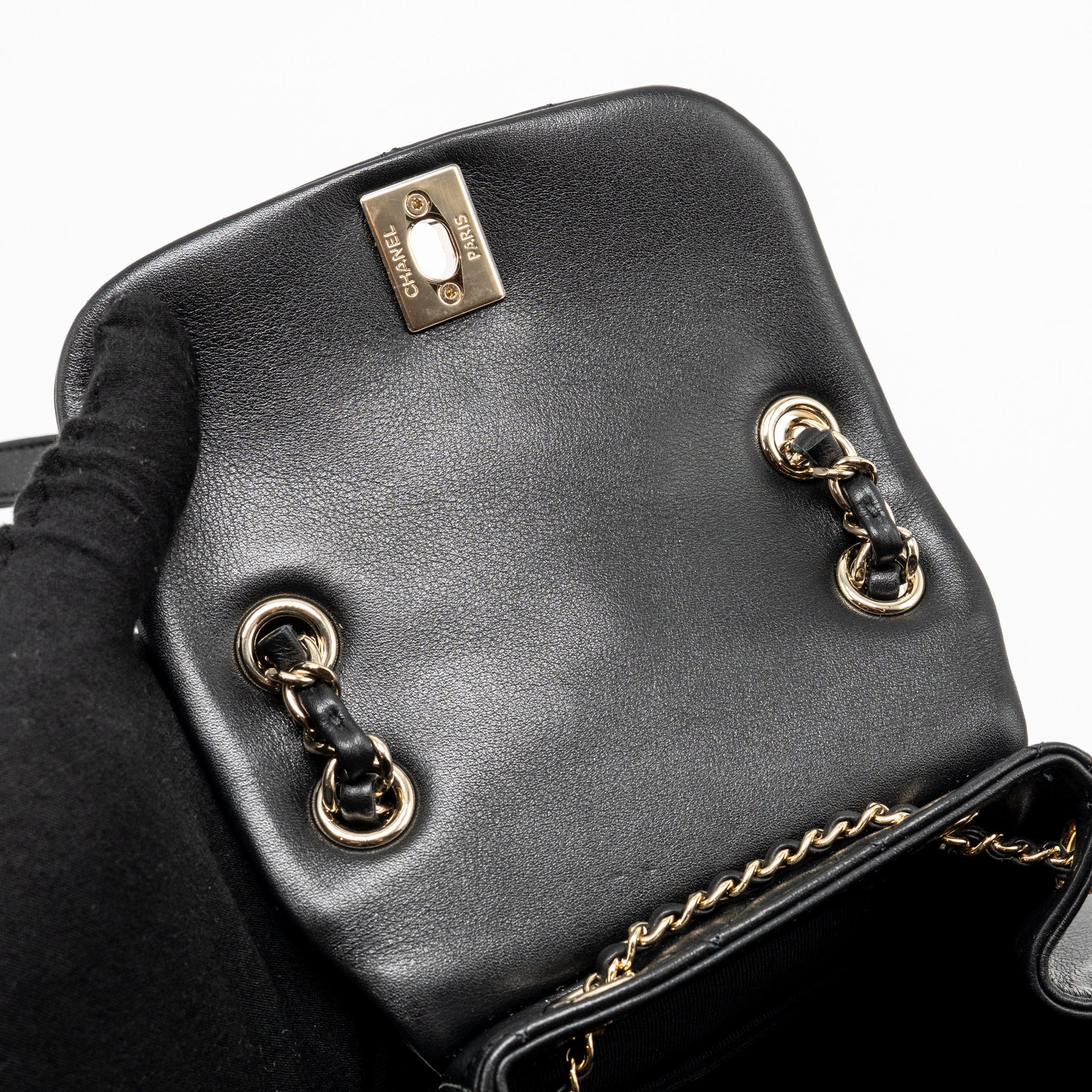 CHANEL MINI DUMA BACKPACK CALFSKIN BLACK LGHW (MICROCHIP)