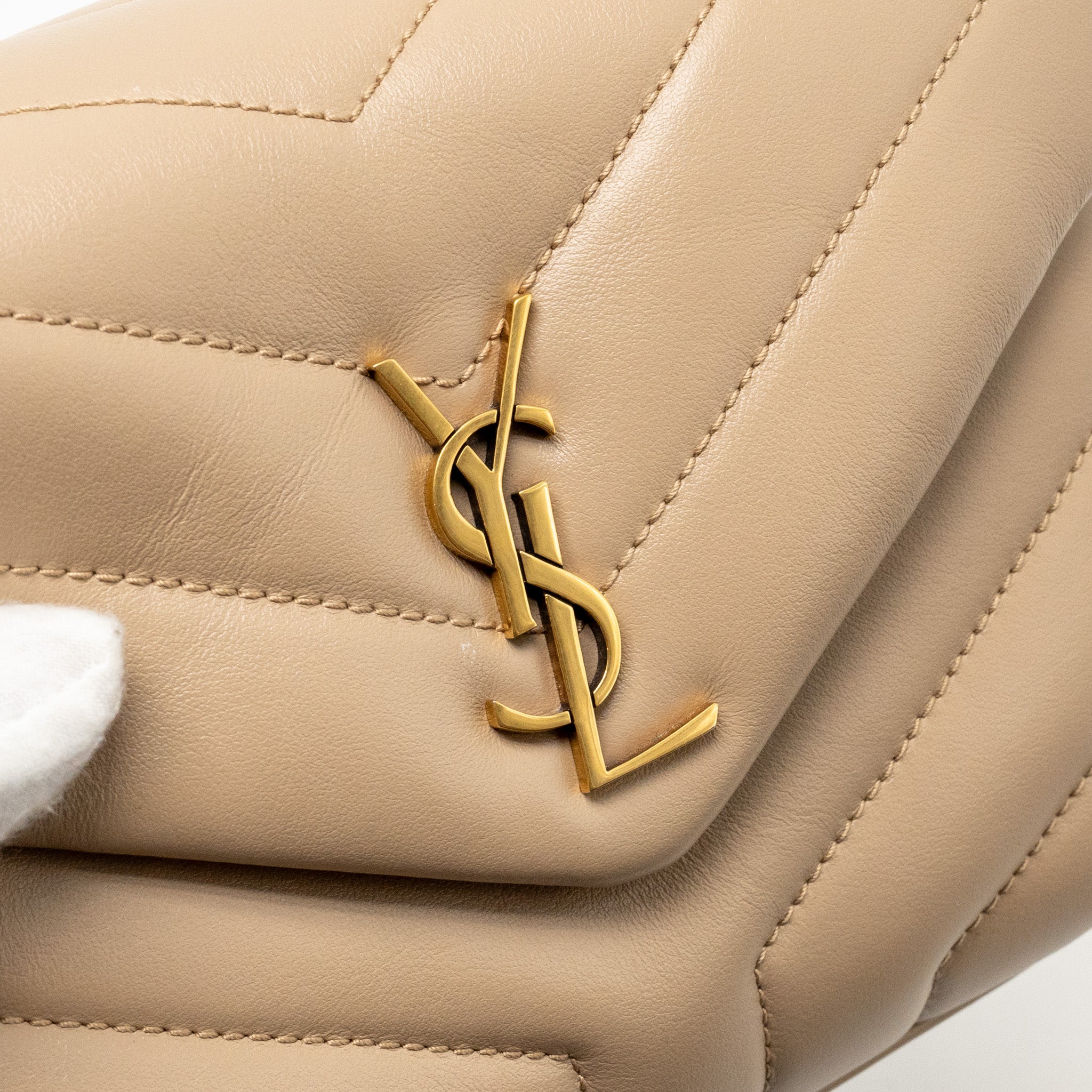 SAINT LAURENT/YSL MINI TOY LOULOU STRAP BAG CALFSKIN DARK BEIGE GHW