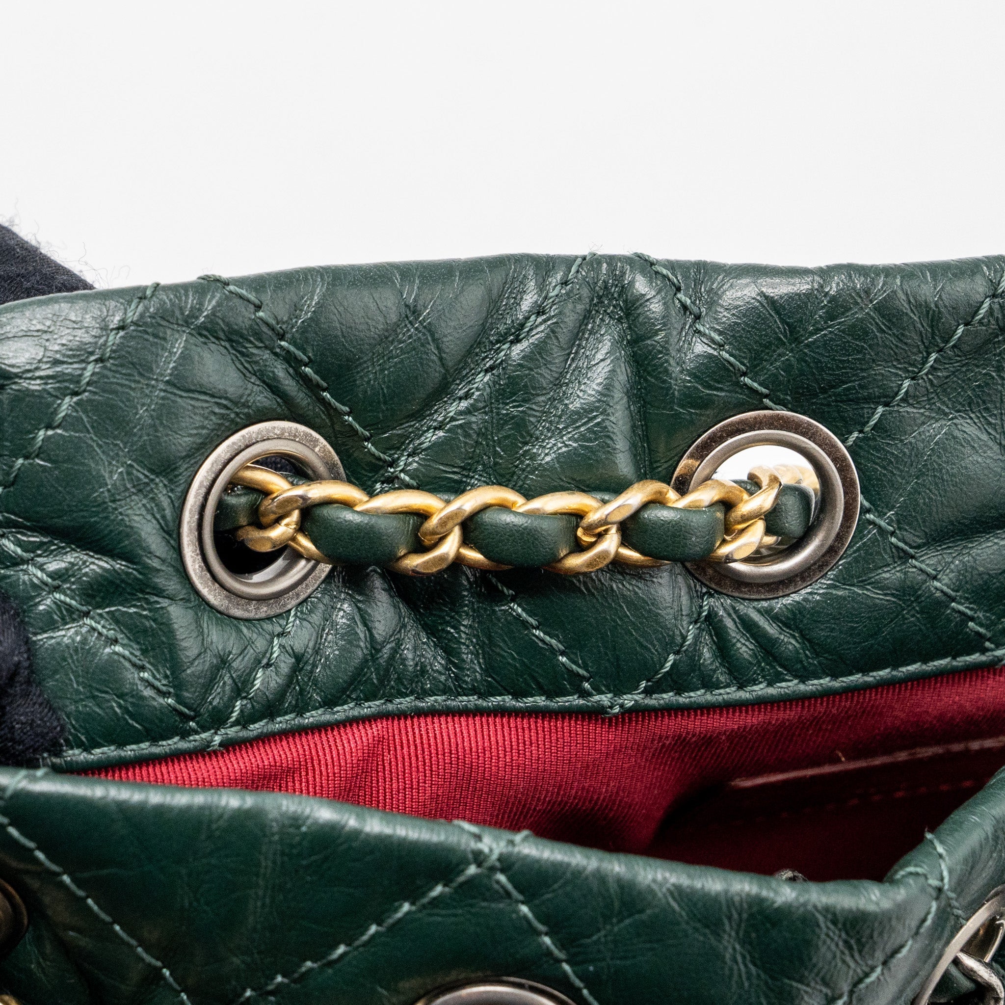 CHANEL SMALL GABRIELLE BACKPACK AGED CALFSKIN DARK GREEN MULTICOLOUR HARDWARE